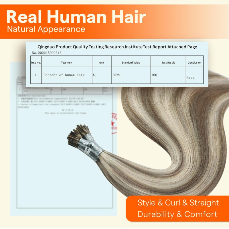 Full Shine Itip Human Hair Extensions 18 Inch 40 Grams Ash Brown Highlights Platinum Blonde I Tip Hair Extensions Human Hair Natural Straight Hair Pre Bonded Extensions - Image 5