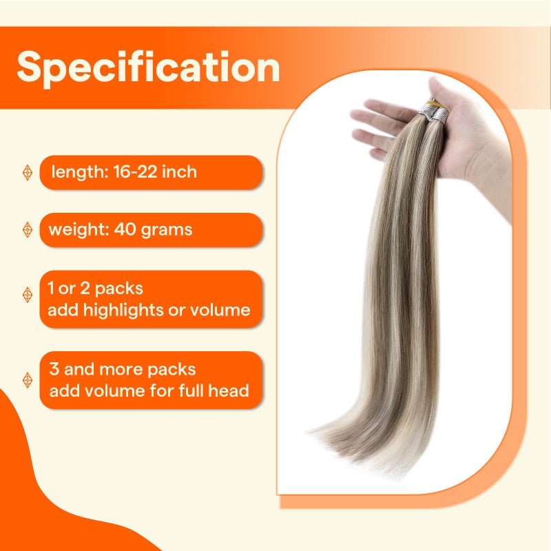 Full Shine Itip Human Hair Extensions 18 Inch 40 Grams Ash Brown Highlights Platinum Blonde I Tip Hair Extensions Human Hair Natural Straight Hair Pre Bonded Extensions - Image 4