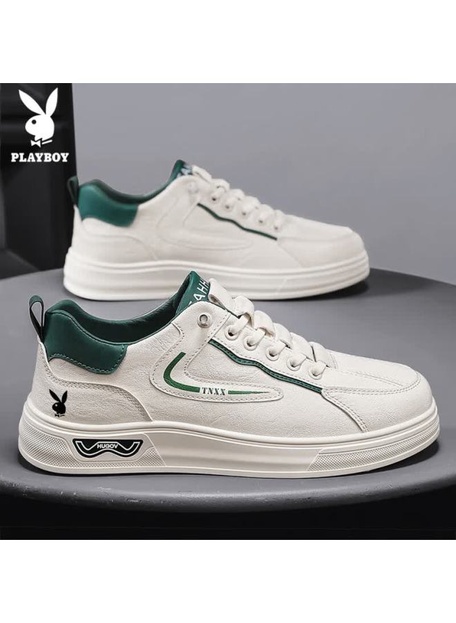 Playboy Men's Shoes  Autumn Winter Casual Sneakers Thick Sole Fashionable Off-white Green Size 44 - Image 2