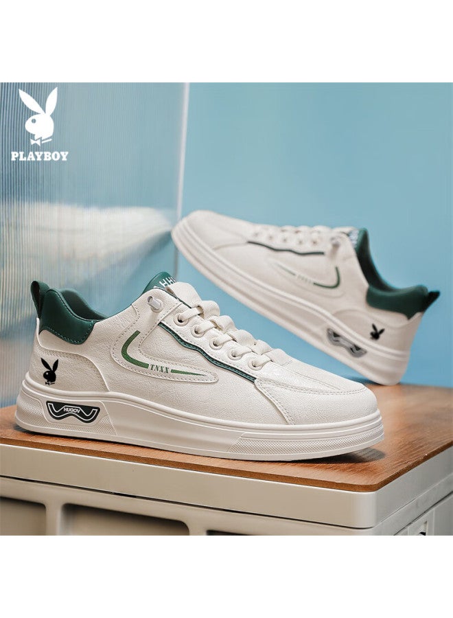 Playboy Men's Shoes  Autumn Winter Casual Sneakers Thick Sole Fashionable Off-white Green Size 44 - Image 5