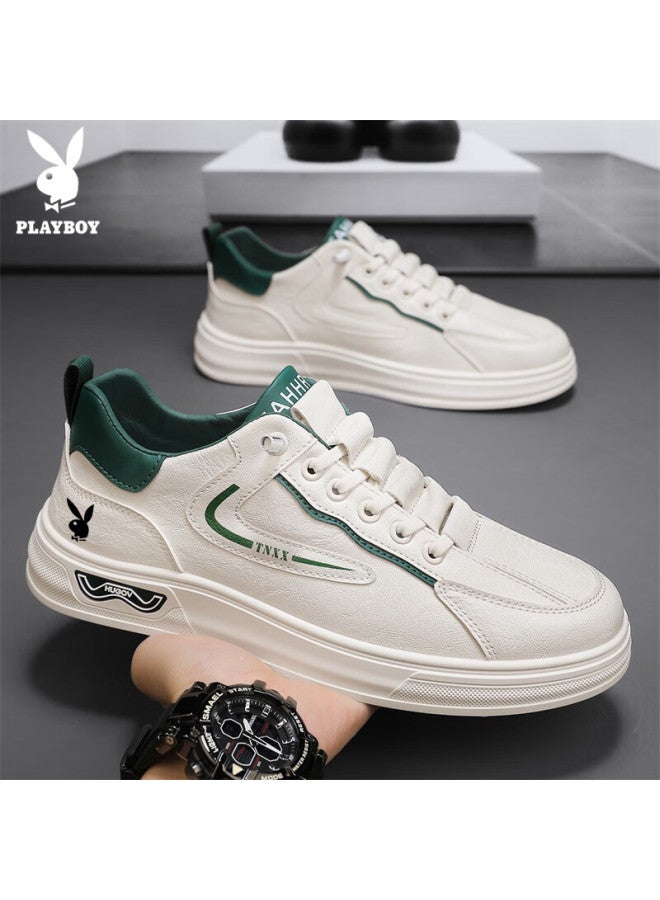 Playboy Men's Shoes  Autumn Winter Casual Sneakers Thick Sole Fashionable Off-white Green Size 44 - Image 1