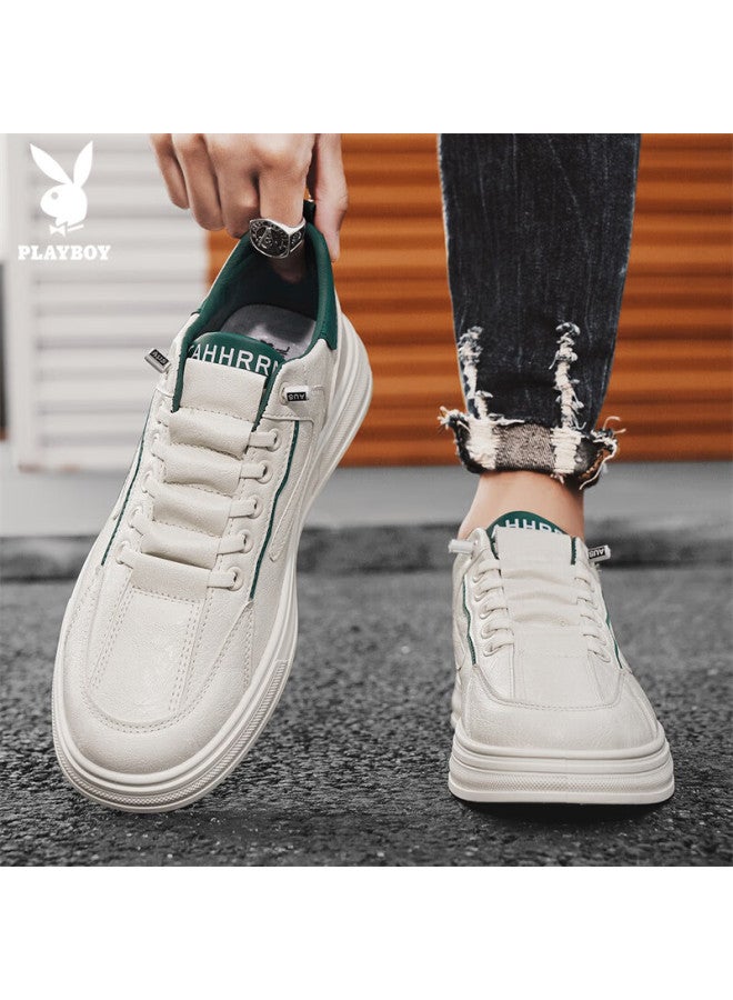 Playboy Men's Shoes  Autumn Winter Casual Sneakers Thick Sole Fashionable Off-white Green Size 44 - Image 3