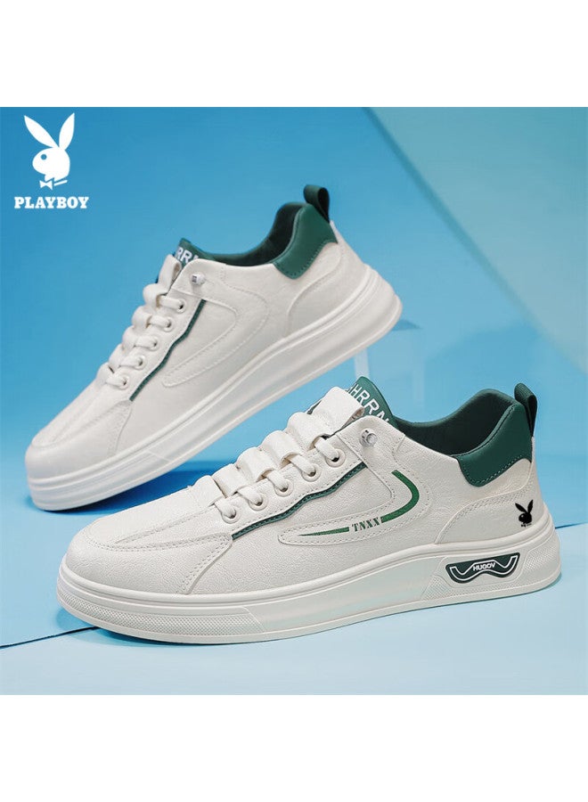 Playboy Men's Shoes  Autumn Winter Casual Sneakers Thick Sole Fashionable Off-white Green Size 44 - Image 4