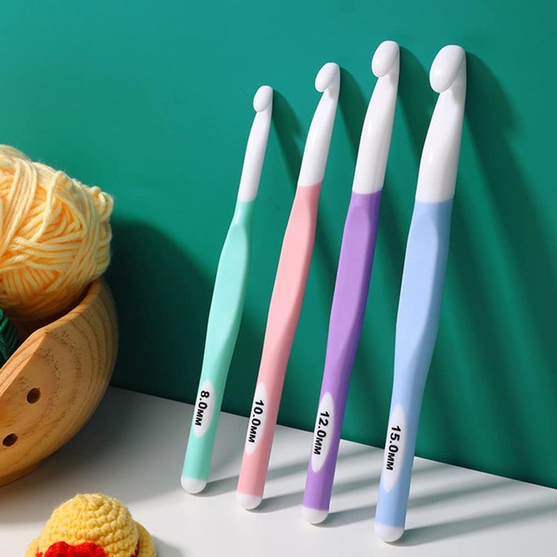مجموعة مفاتيح الكروشيه من 4 قطع (من 8 مم إلى 15 مم) - مفاتيح سلسة الانزلاق مع مقبض مطاطي مريح للحد من الضغط، بحجمات موضحة بوضوح، لمشاريع الخيوط السميكة، لمحبي التصميم الذاتي وبداياتي والمهتمين - Image 5