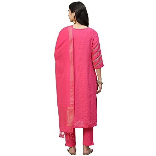 BIBA Women Cotton Yarndyed Narrow Salwar Kurta Dupatta(Skdassorted6533E_Fuchsia_34) - Image 4