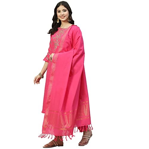 BIBA Women Cotton Yarndyed Narrow Salwar Kurta Dupatta(Skdassorted6533E_Fuchsia_34) - Image 2