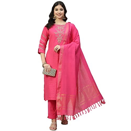 BIBA Women Cotton Yarndyed Narrow Salwar Kurta Dupatta(Skdassorted6533E_Fuchsia_34) - Image 5