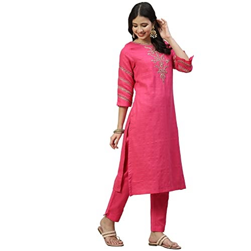 BIBA Women Cotton Yarndyed Narrow Salwar Kurta Dupatta(Skdassorted6533E_Fuchsia_34) - Image 3