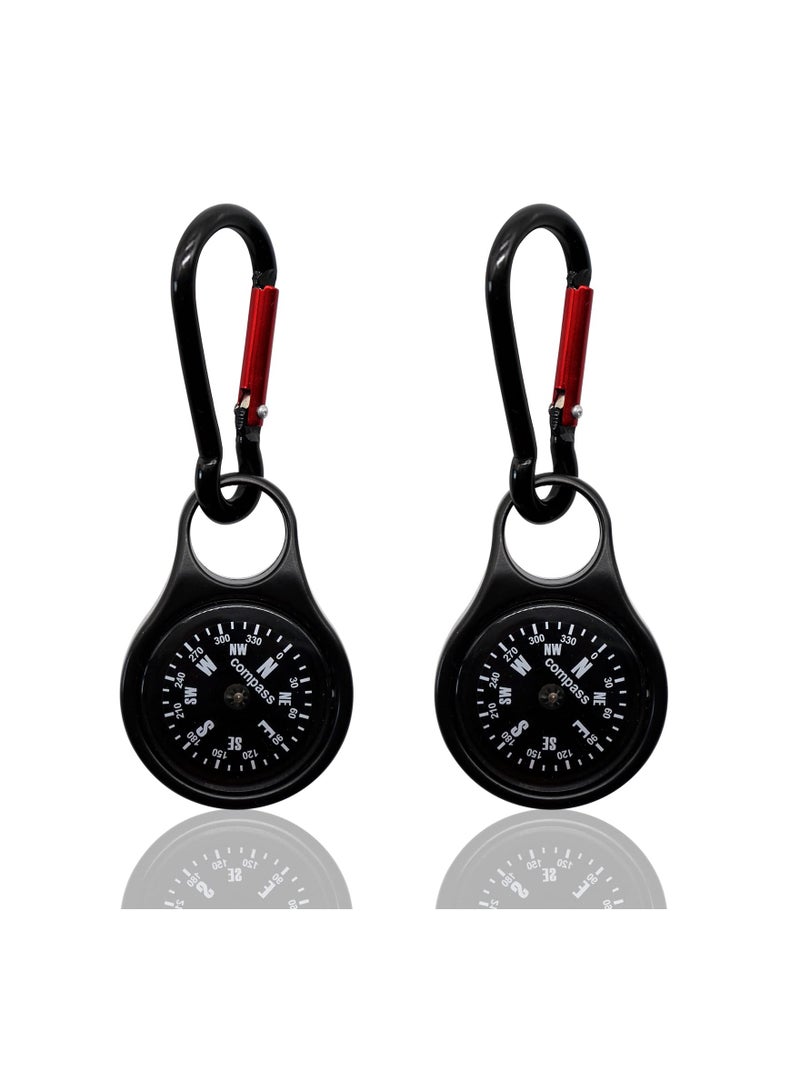 SYOSI Mini Survival Compass with Carabiner, 2 in 1 Zinc Alloy Clip-on Direction Guide Keychain Holder Hook Emergency Kit Tools for Outdoor Camping Hiking Hunting Mountaineering Hiking (2 Pieces) - Image 1