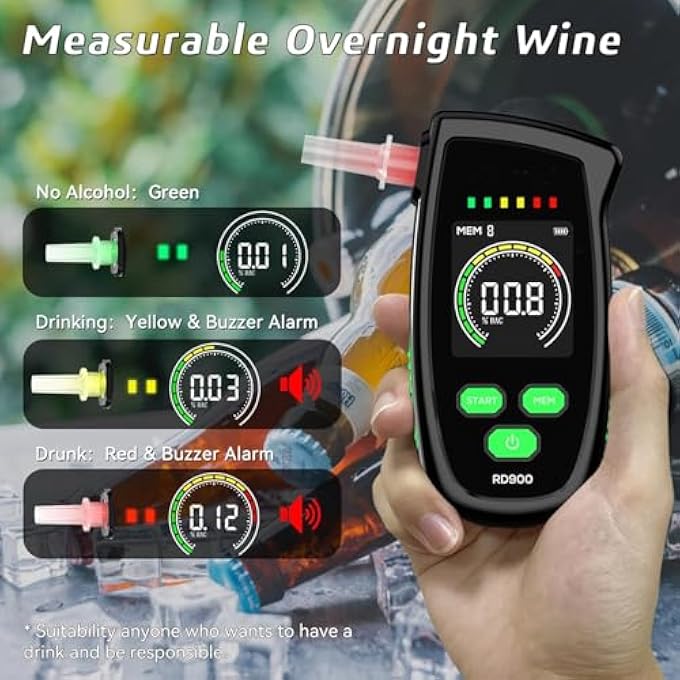 rayihni High Precision Portable Breathalyzer, Breathalyzers Home Portable Drinks Pocket Alcohol Breath Tester, Portable Breath Alcohol Tester for Personal & Profes, LCD Alcohol Tester for Safe Driving - Image 3