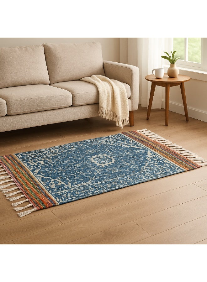 Handmade Indian rug, 100% cotton – traditional design with modern touches - Image 1