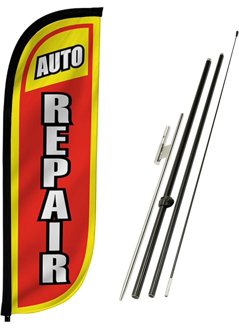 LookOurWay LookOurWay Feather Flag Pole Kit  7 Feet Tall Advertising Banner with Fiberglass Pole Set and Ground Spike for Business Promotion  Auto Shop Flags  Auto Repair  - Image 1