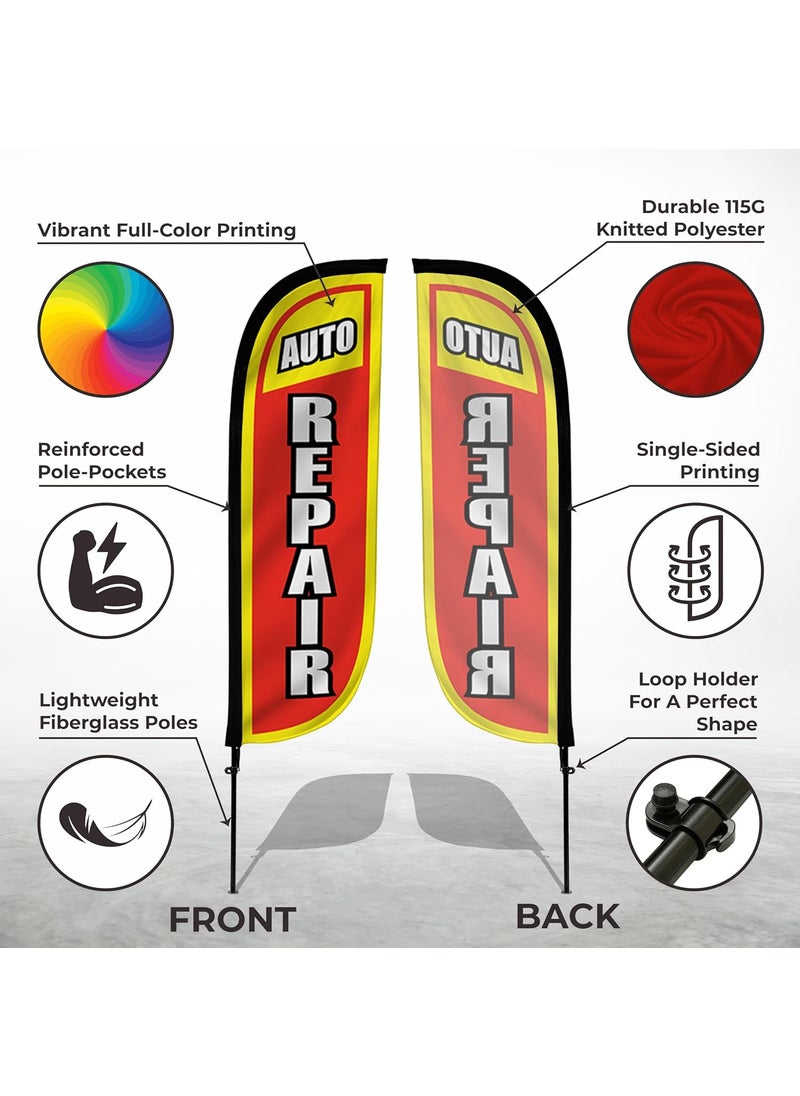 LookOurWay LookOurWay Feather Flag Pole Kit  7 Feet Tall Advertising Banner with Fiberglass Pole Set and Ground Spike for Business Promotion  Auto Shop Flags  Auto Repair  - Image 2