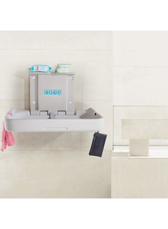 Modundry Fold Down Baby Changing Station Wall Mount Horizontal Baby Change Table with Safety Straps for Commercial Restrooms (2 White Granite) - Image 4