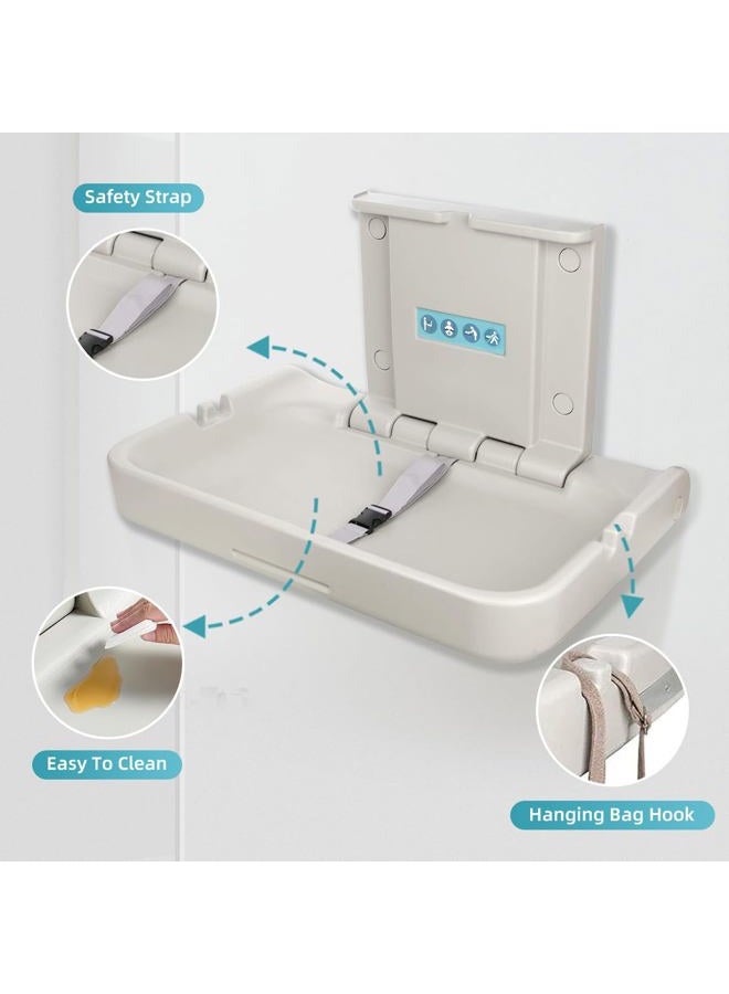 Modundry Fold Down Baby Changing Station Wall Mount Horizontal Baby Change Table with Safety Straps for Commercial Restrooms (2 White Granite) - Image 3