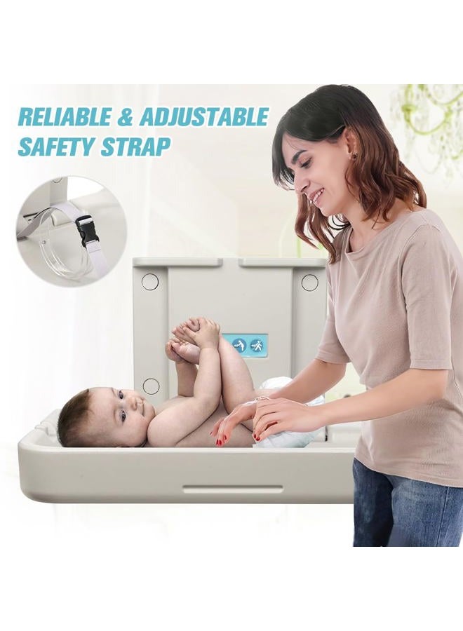 Modundry Fold Down Baby Changing Station Wall Mount Horizontal Baby Change Table with Safety Straps for Commercial Restrooms (2 White Granite) - Image 2
