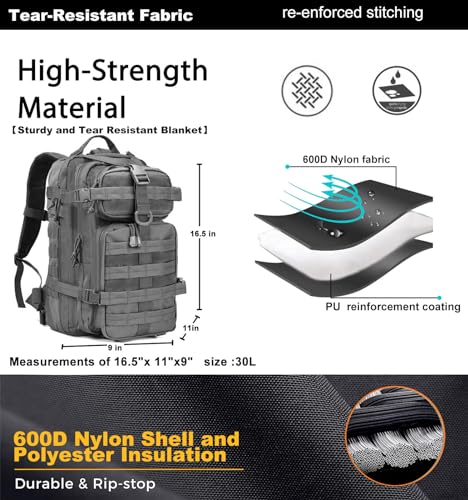 Miramrax Small Tactical Backpack Military Daypack 30L Backpack for Men Molle Assault Pack Bug Out Bag for Hiking Camping Grey - Image 3