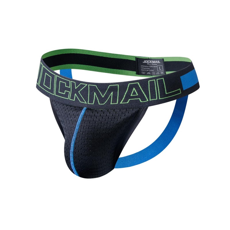 JOCKMAIL Mens Jockstrap Underwear Wide Belt Athletic Supporter Mens Thongs Sport Underwear Jock Strap (Medium, 201black) - Image 1