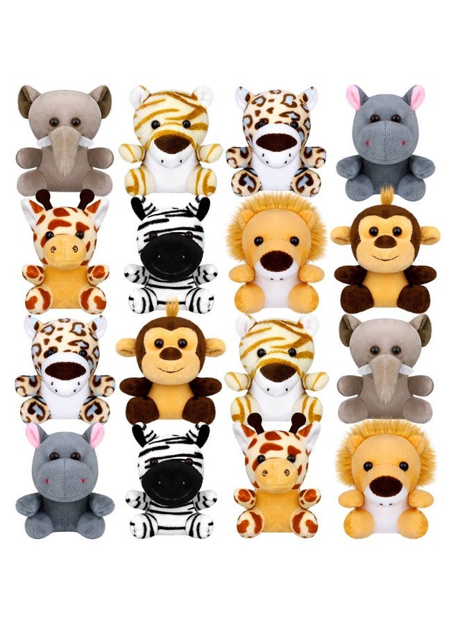 Elcoho 16 Pieces Safari Mini Stuffed Jungle Animal Set Small Stuffed Forest Animal 3.75 Inch Animal Keychain Plush Toys for Animal Themed Parties Kids Birthday(Sitting) - Image 1