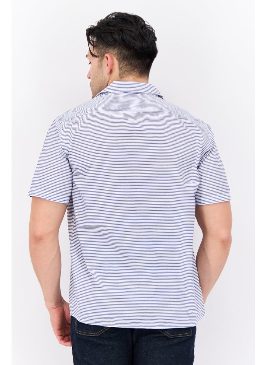 Harmont & Blaine - Men Regular Fit Stripe Short Sleeves Casual Shirt, Blue/White - Image 1
