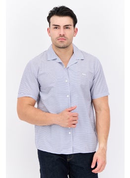 Men Regular Fit Stripe Short Sleeves Casual Shirt, Blue/White