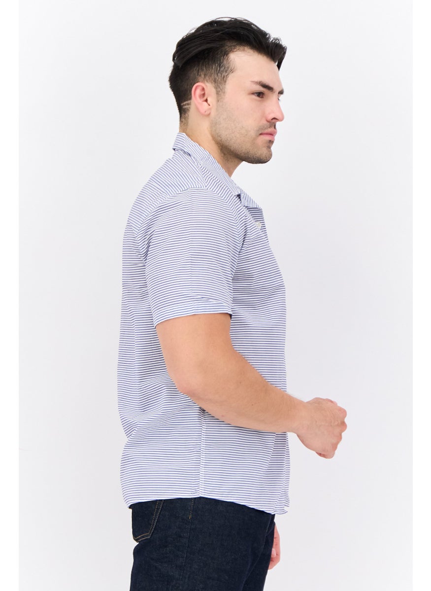 Harmont & Blaine - Men Regular Fit Stripe Short Sleeves Casual Shirt, Blue/White - Image 1