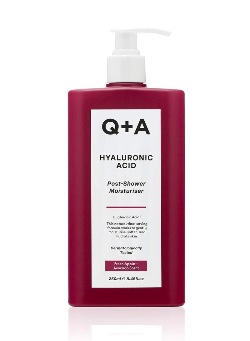 Q+A Hyaluronic Acid Post-Shower Moisturiser, blend of nourishing Avocado and Hazelnut Oils, plus Hyaluronic Acid and Prebiotics to hydrate and replenish the skin, 250ml - Image 1