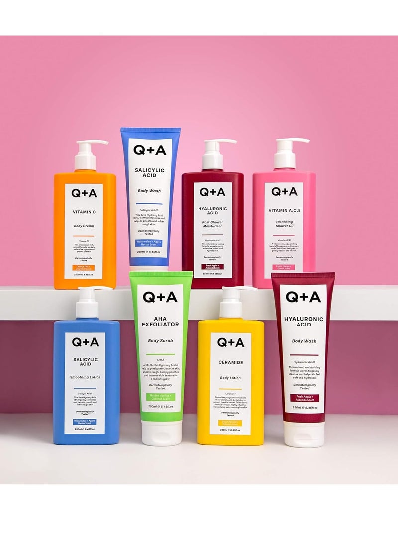 Q+A Hyaluronic Acid Post-Shower Moisturiser, blend of nourishing Avocado and Hazelnut Oils, plus Hyaluronic Acid and Prebiotics to hydrate and replenish the skin, 250ml - Image 2