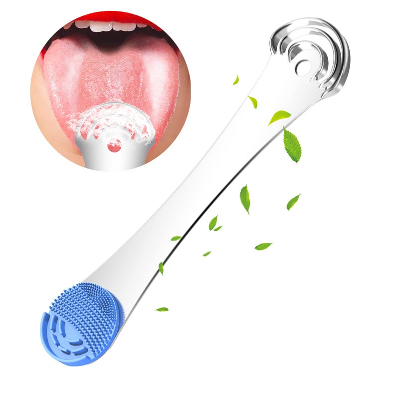 MOOSEC Tongue Scraper for Adults&Kids, Durable Food Grade 2 in 1 Silicone Tongue Brush and 100% Stainless Steel Tongue Scrapers, Reduce Bad Breath - Image 1