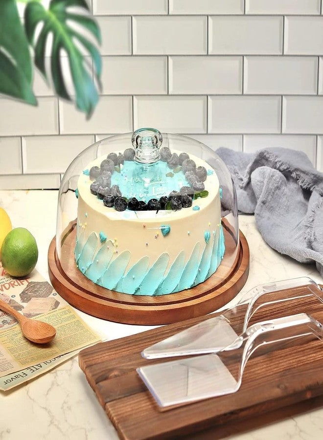 Swimero حامل كيك خشبي من سويميرو مع قبة أكريليك، طبق تقديم كيك مع غطاء قبة، حامل عرض للحلويات والكب كيك، حامل معجنات، حامل تقطيع كيك دائري (11 × 4.5 بوصة) - Image 2
