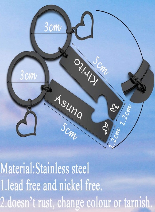 MYOSPARK Kirito And Asuna Couples Keychain Set His And Her Gift For Couple Boyfriend Husband (Ausna and Kirito Keychain black) - Image 2