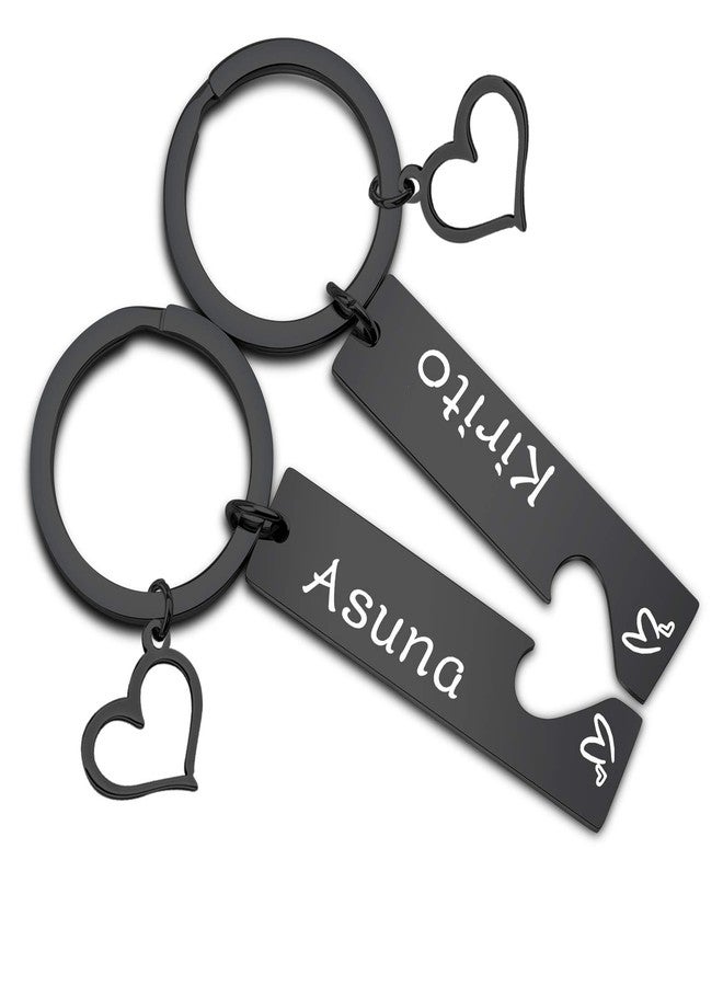 MYOSPARK Kirito And Asuna Couples Keychain Set His And Her Gift For Couple Boyfriend Husband (Ausna and Kirito Keychain black) - Image 1