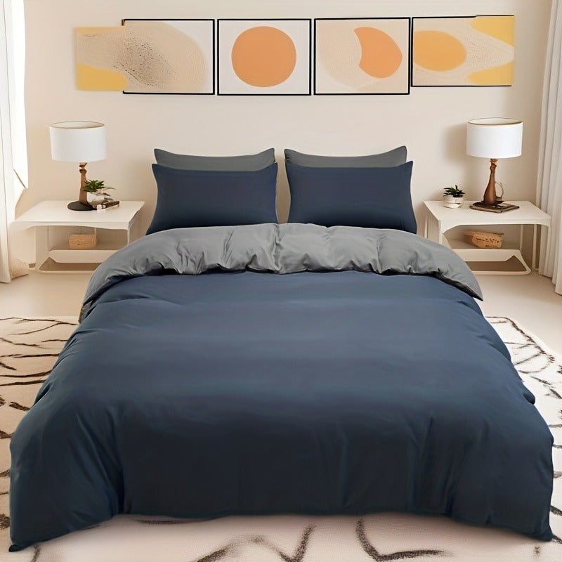 5pcs Dual-Style Solid Color Duvet Cover and Pillowcase Set, Brushed Fabric Skin-Friendly All-Season Breathable Comfortable Minimalist Duvet Cover and Pillowcase Set, Includes One Duvet Cover and Four Pillowcases - Image 2
