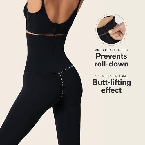 Leonisa High Waisted Compression Leggings for Women – Shapewear Gym Leggings with Tummy Control, No Roll Down, Black - Image 3