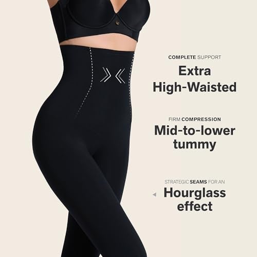 Leonisa High Waisted Compression Leggings for Women – Shapewear Gym Leggings with Tummy Control, No Roll Down, Black - Image 2