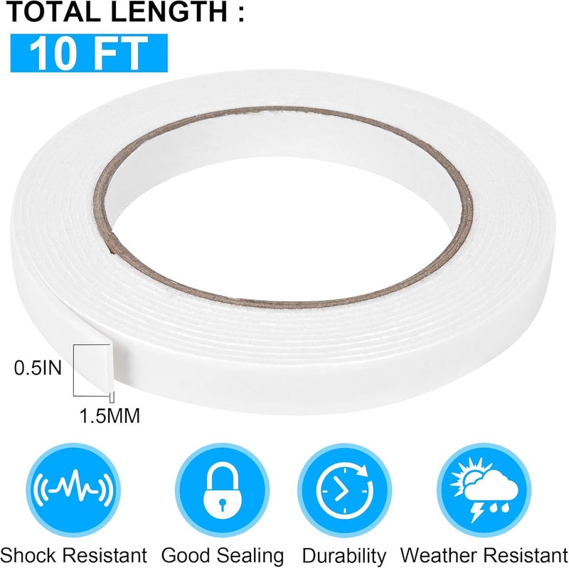 ToLanbbt Double Sided Foam Tape 0.5In x 10FT, Mounting Tape Heavy Duty, Strong Adhesive Weatherproof Seal Strips for DIY Craft Picture Poster, Car & Gap Filling Mountings, Home Office Decor (White) - Image 2