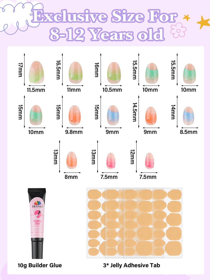 EBANKU 78 Pieces Press on Nails for Kids, EBANKU 3 Pack Kid Fake Nail Kit Old Colorful Flower Press on Nails for Girls 8-12 Years with Jelly Nail Adhesives & Nail Builder Glue - Image 3