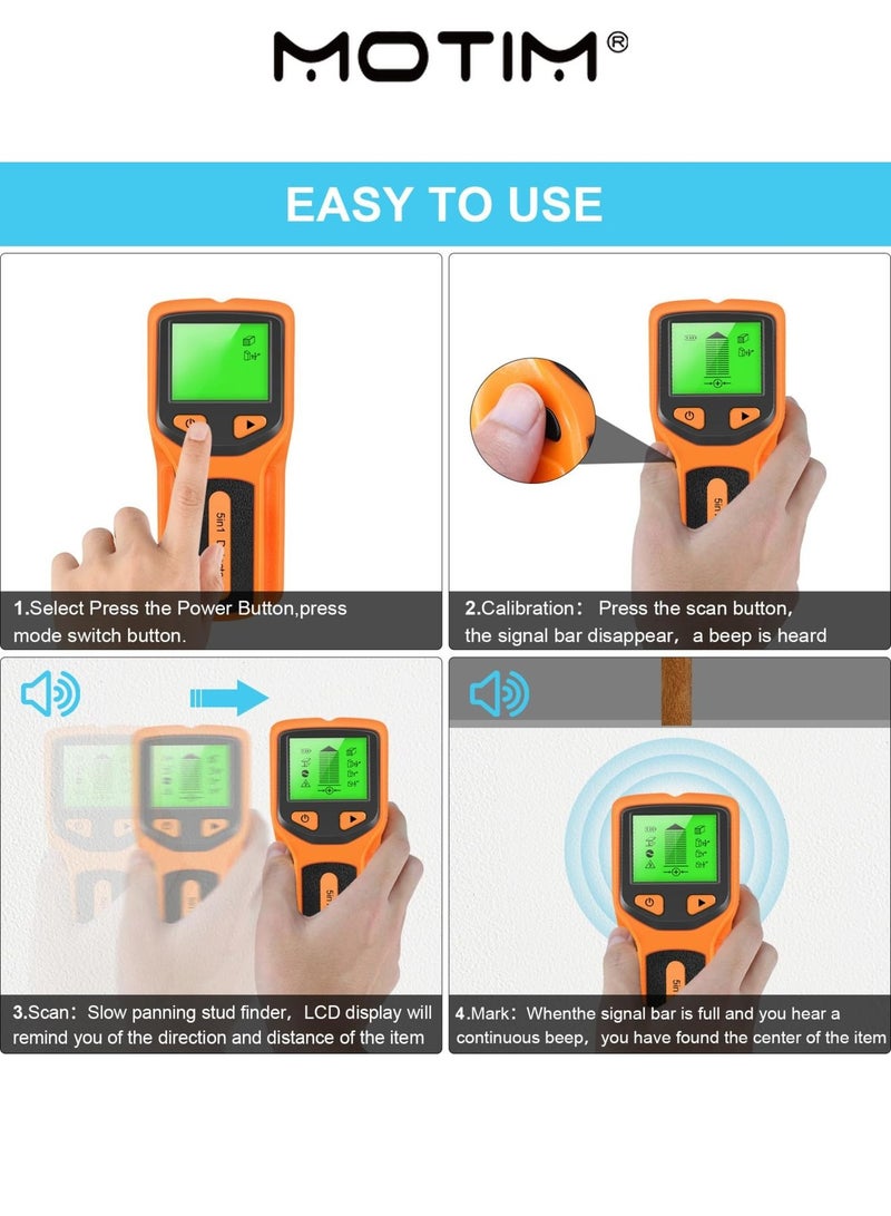Motim Stud Finder 5 in 1 Electronic Stud Finder Wall Scanner Wall Detector Scanner HD LCD Display Detector for Wood Intelligent Microprocessor Chip for Wood AC Wire Metal Studs Joist Pipe - Image 4