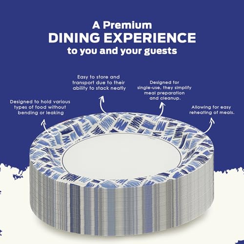 PAMI Heavy-Duty Disposable Small Round Paper Dishes | Microwave-Safe, Oil, Water & Cut Resistant (7 Inch Plate 50 Blue) - Image 4