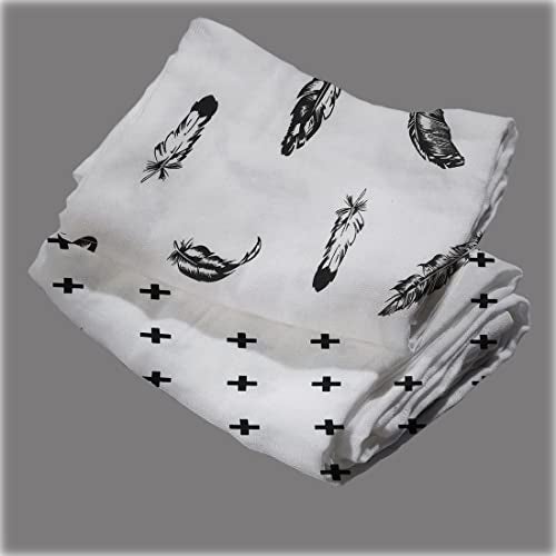MAHAVEER COTTON Cotton Cloth Premium Baby Washable, Reusable, Absorbent,Soft Face Towels/Washcloth Muslin Cotton Cloth for Sensitive Skin Super Soft Hygiene Eco-Conscious & Safe (Pack of 2) Feather and Plus Print - Image 1