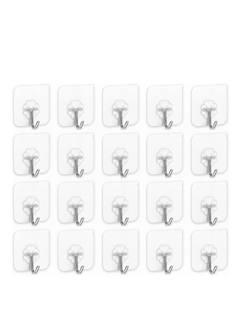 Pack of 20 Transparent Strong Self Adhesive Door Wall Hangers Hooks for Kitchen Bathroom - Image 1