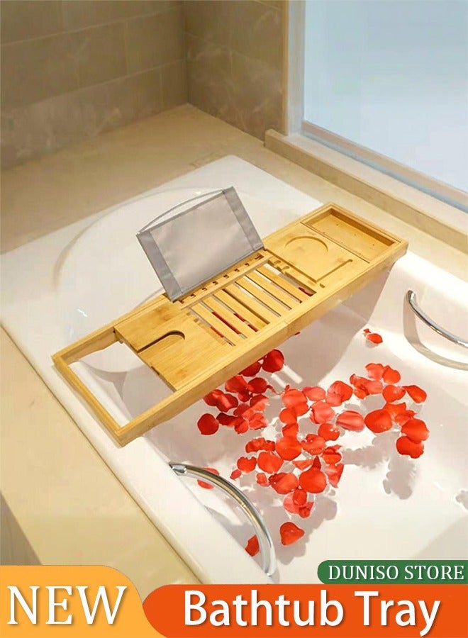 Bath Caddy Bridge,Bathtub Tray Bamboo Bathtub Stand Holder Adjustable Bath Tray With Extendable Luxury Book Rest, Device Tablet, Kindle, Ipad, Smart Phone Tray For A Home Spa Experience  - Image 1
