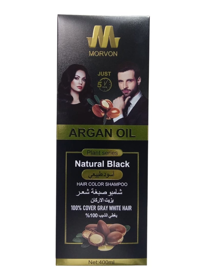 morvon Argan Oil Hair Dye Shampoo Natural Black 400ml - Image 2
