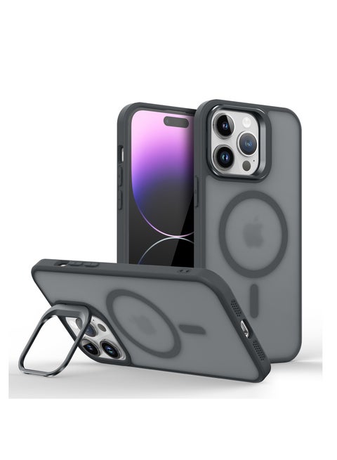 Case for iPhone 16 Pro Max Compatible with MagSafe, Built-in Invisible Camera Stand, Translucent Matte Skin Feeling Protective Phone Cover (Black)