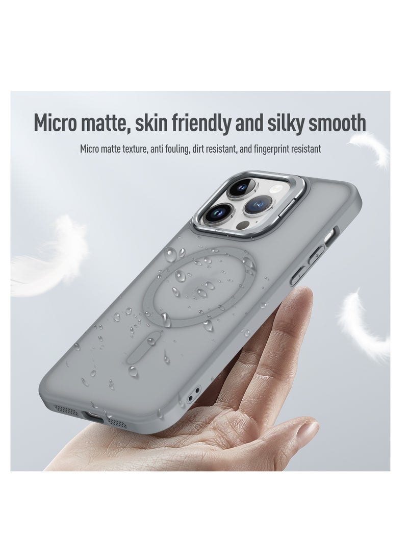 Case for iPhone 16 Pro Max Compatible with MagSafe, Built-in Invisible Camera Stand, Translucent Matte Skin Feeling Protective Phone Cover (Black)