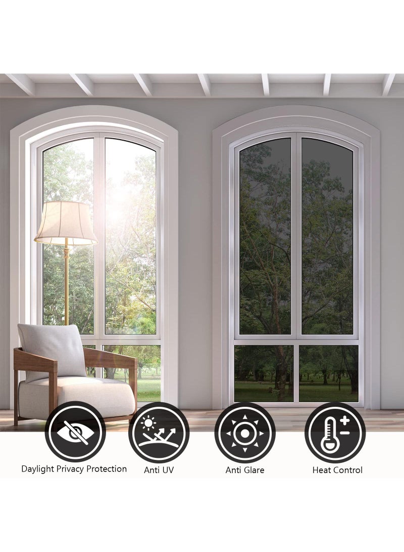 Sweet seven فيلم تظليل نوافذ فضي أسود للخصوصية المنزلية | التحكم في الحرارة، مضاد للأشعة فوق البنفسجية، لاصق ثابت | تغطيات أبواب زجاج ملون قابلة للإزالة | ملصقات بدون غراء | 23.6x39.4 بوصة - Image 2