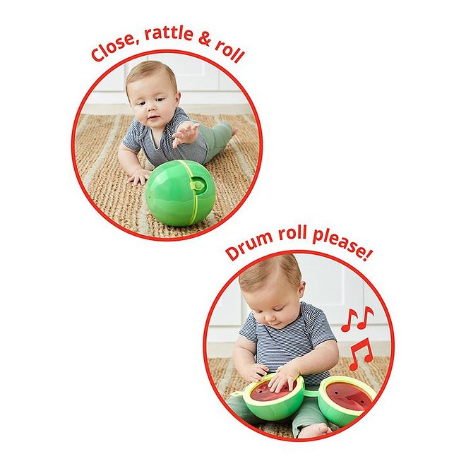 Skip Hop Farmstand Rattle Melon Drum - Musical Toy for Babies, Easy Grip, 2-in-1 Crawl Ball Function, 6+ Months - Image 2
