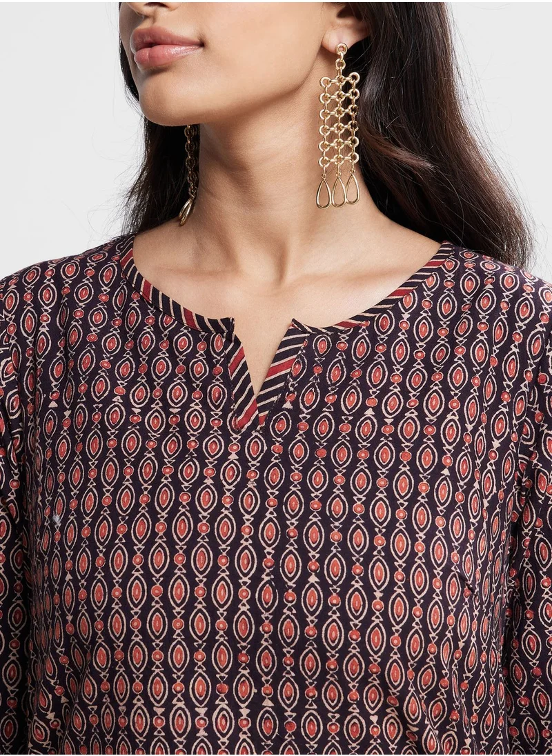 فاب انديا V-Neck Printed Short Kurta