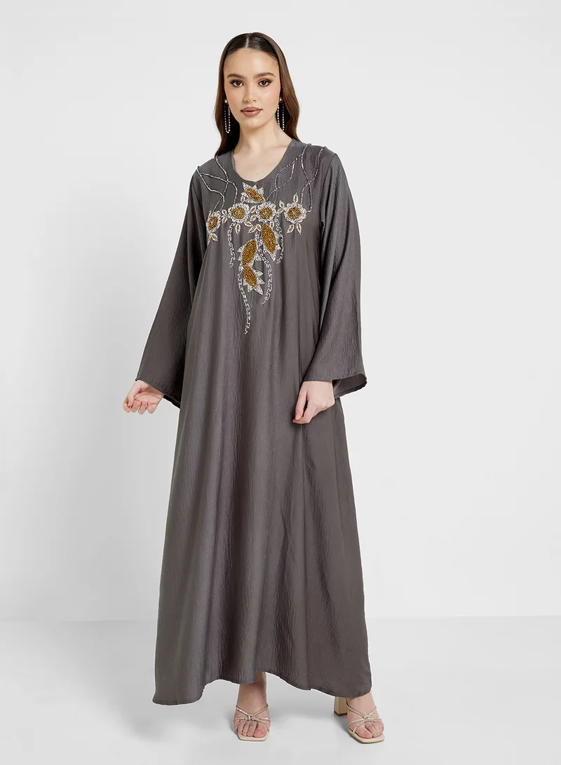 hayas closet Embellished Jalabiya with Belt