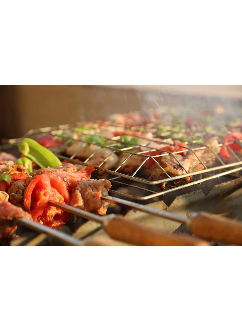PYU ENJOY SHOPPING PYU Stainless Steel Portable Barbecue BBQ Grill Net Basket Roast Grilling Tray Plated with Wooden Handle Chromium Plated Stainless Steel Barbecue BBQ Grill Net Basket with Wooden Handle  - Image 2